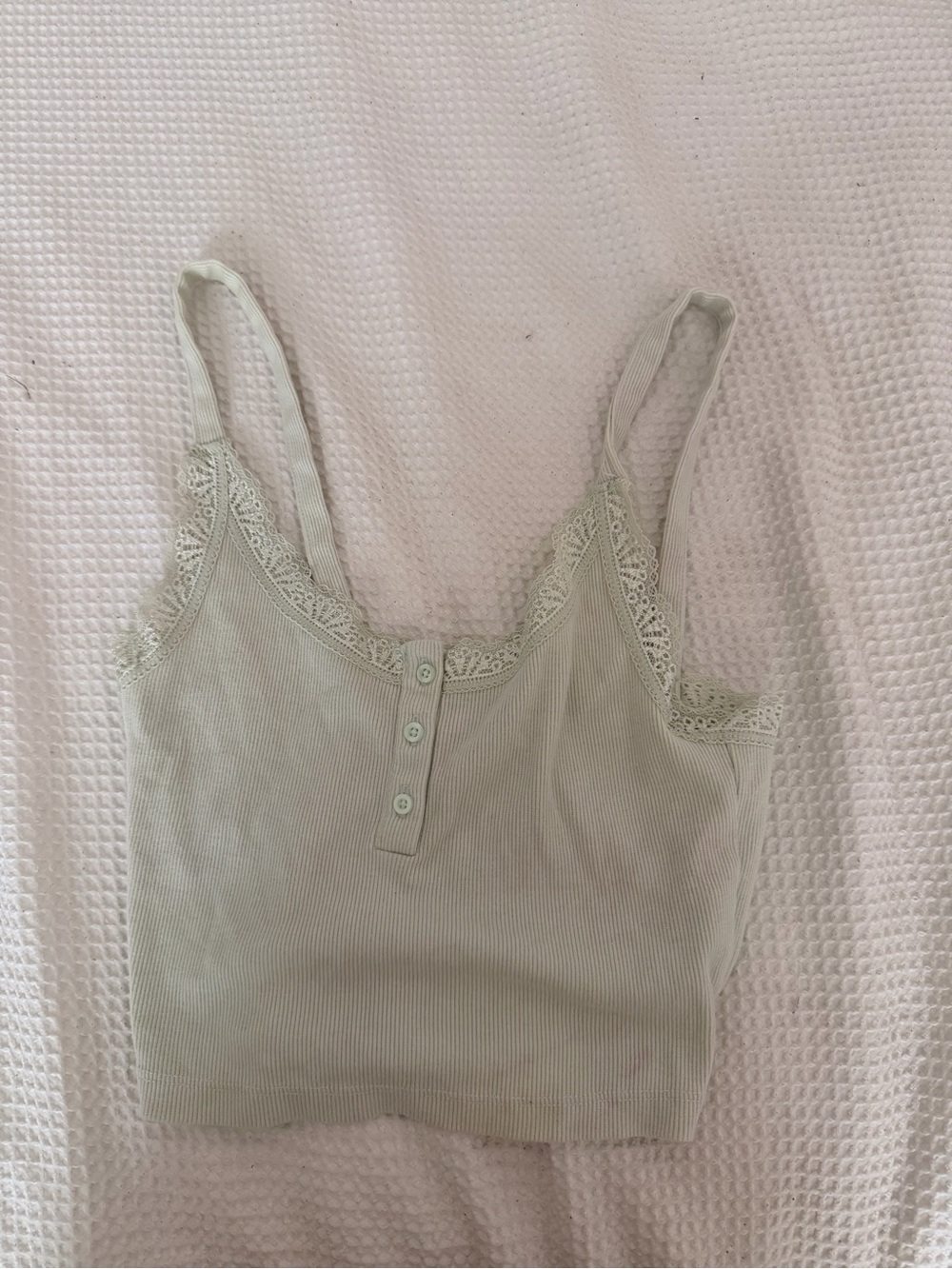 Forever 21 Sage Green Ribbed Lace-Trim Tank